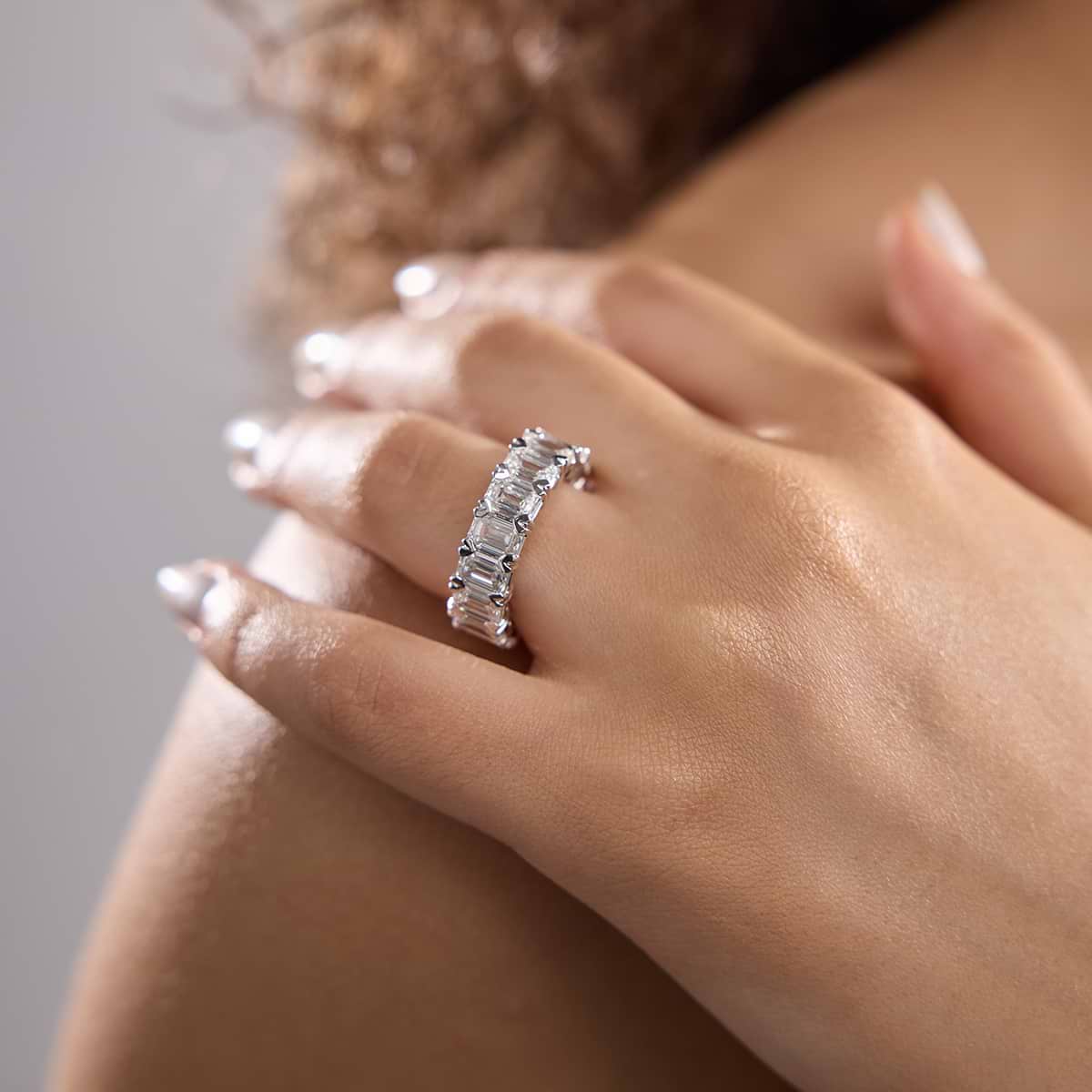 Quinn 12 ctw Emerald Lab Grown Diamond V-Prong Eternity Band - 6.2