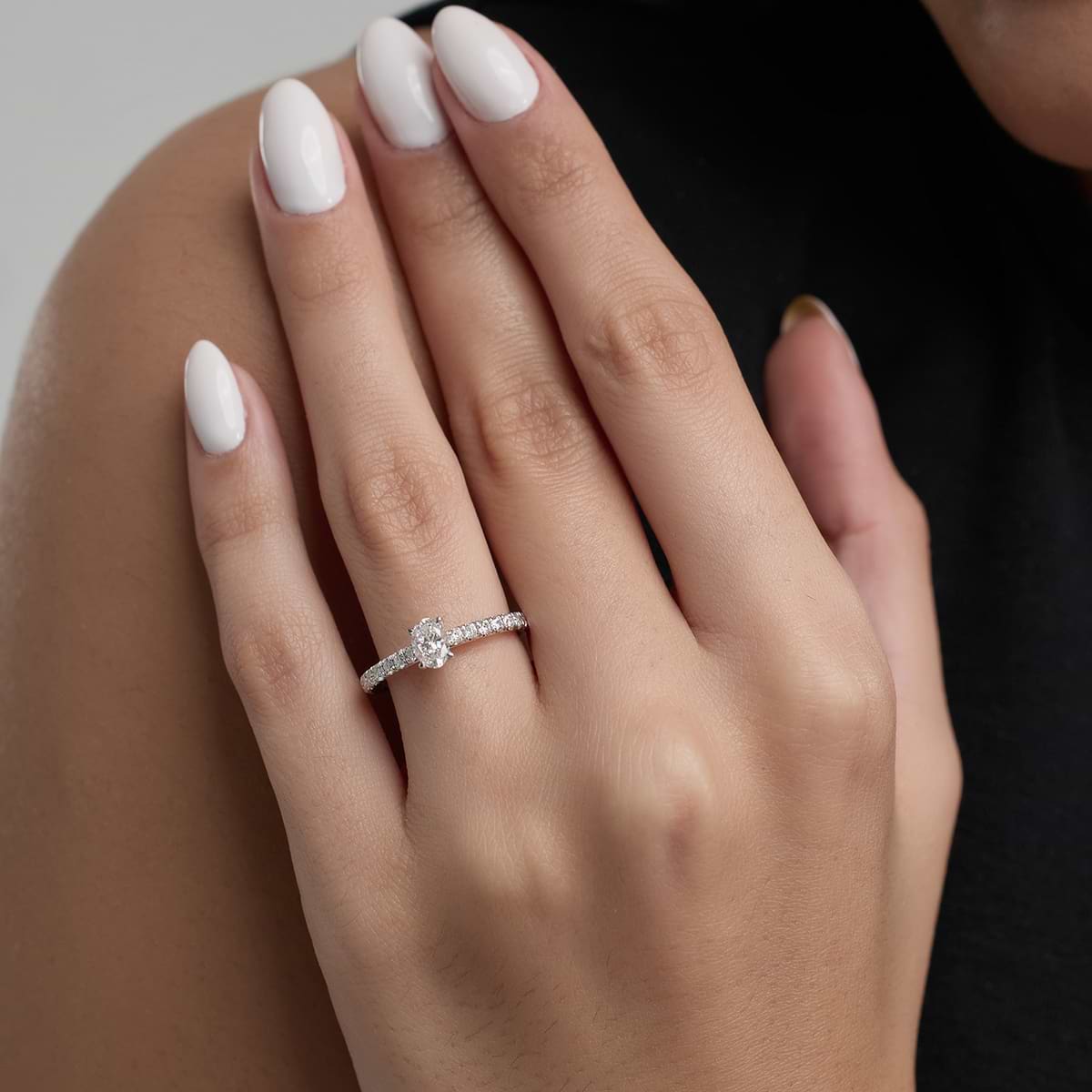 Additional Image 3 for  4 2/5 ctw Oval Lab Grown Diamond French Pave Engagement Ring