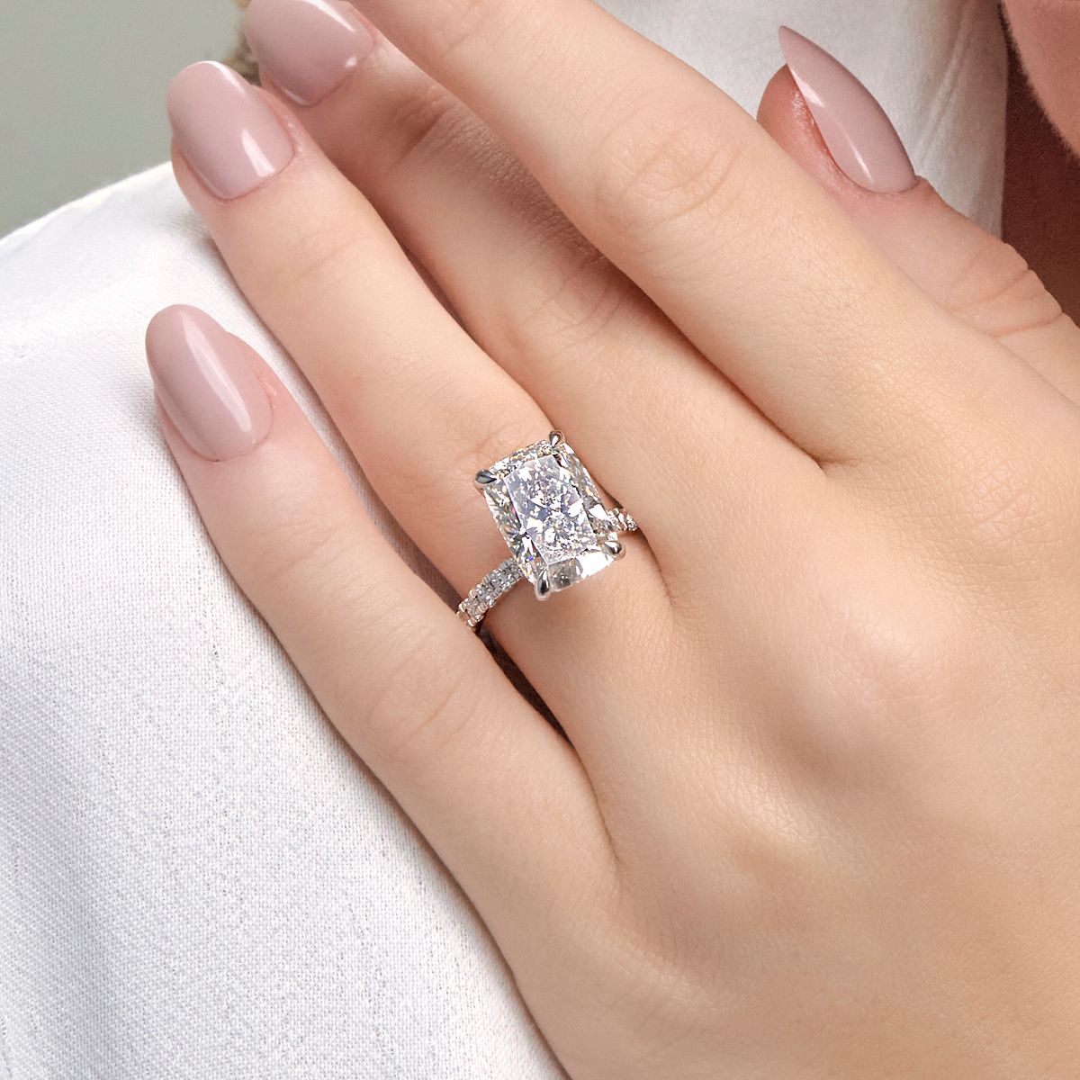 9 ctw Elongated Cushion Lab Grown Diamond Eternity Engagement Ring 14K Rose Gold, E, VS1