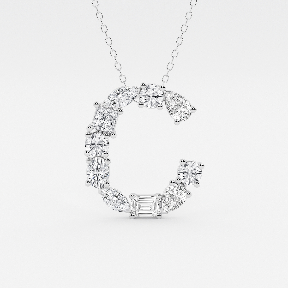 1 3/4 ctw Mosaic Multi-Shape Initial C Pendant