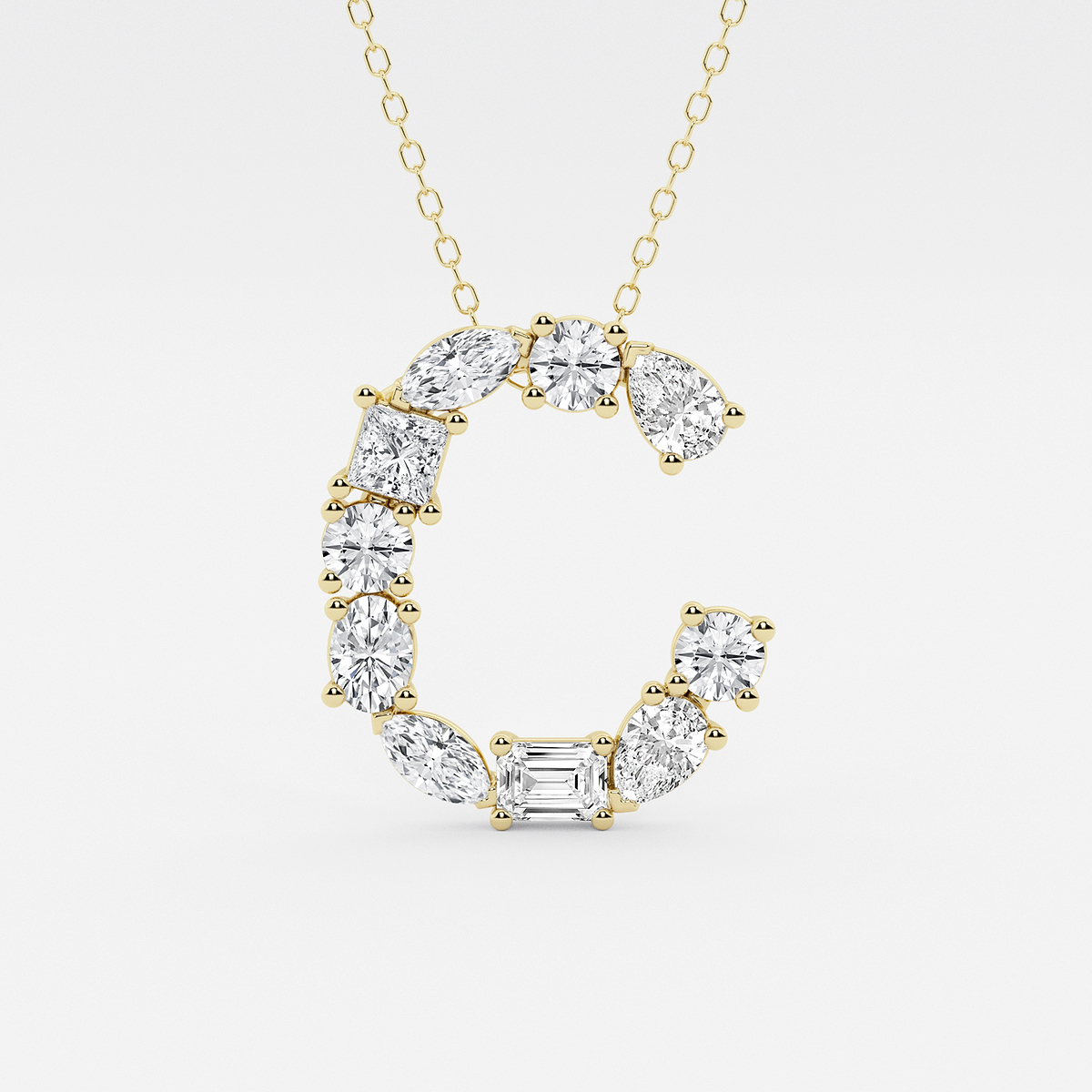 1 3/4 ctw Mosaic Multi-Shape Initial C Pendant