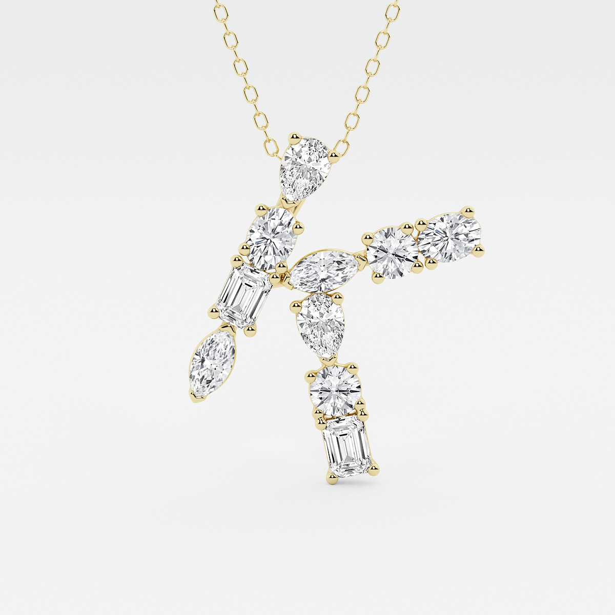 1 3/4 ctw Mosaic Multi-Shape Initial K Pendant 14K Yellow Gold, DE, VS1