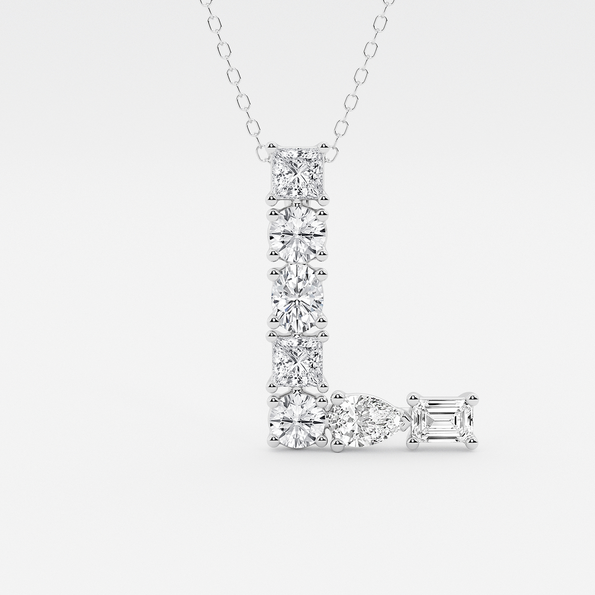 1 3/4 ctw Mosaic Multi-Shape Initial L Pendant 14K White Gold, F, VS2