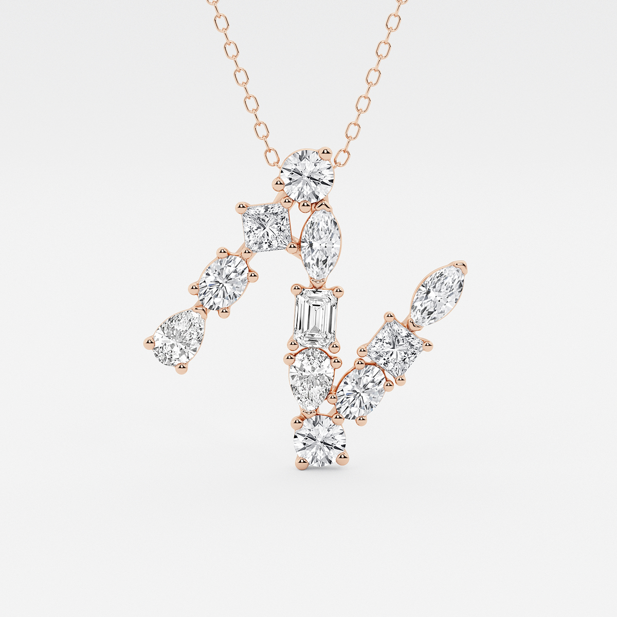 1 3/4 ctw Mosaic Multi-Shape Initial N Pendant