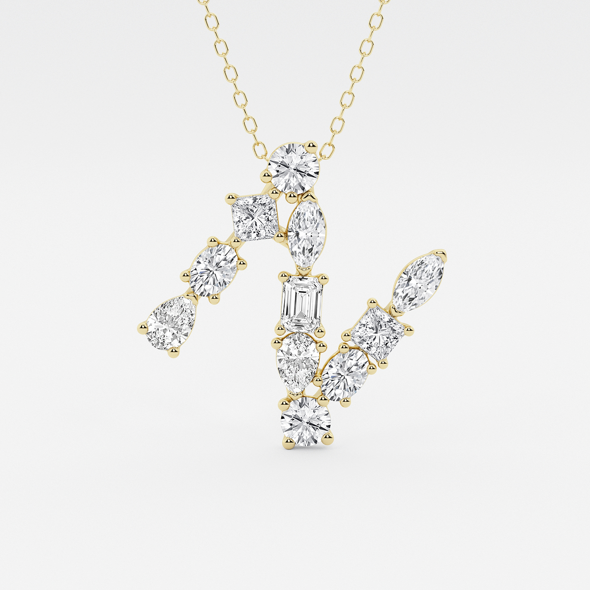 1 3/4 ctw Mosaic Multi-Shape Initial N Pendant