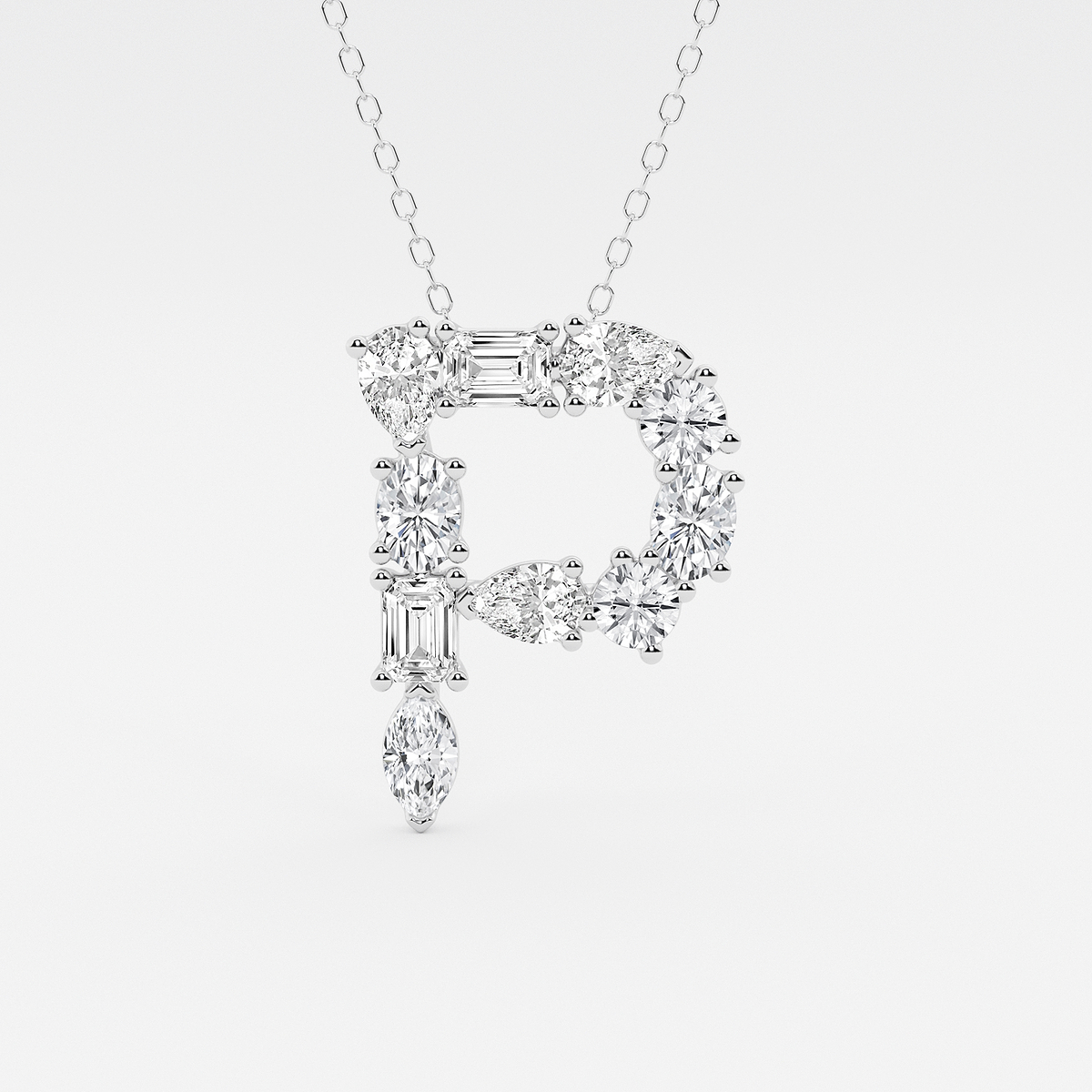 1 3/4 ctw Mosaic Multi-Shape Initial P Pendant Platinum, F, VS2