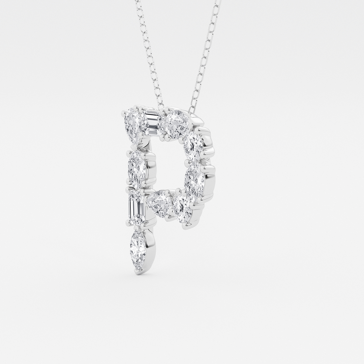 1 3/4 ctw Mosaic Multi-Shape Initial P Pendant Platinum, F, VS2
