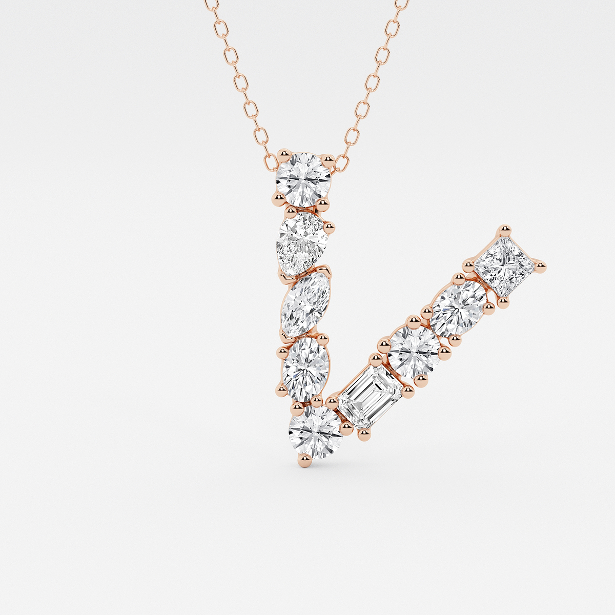 1 3/4 ctw Mosaic Multi-Shape Initial V Pendant
