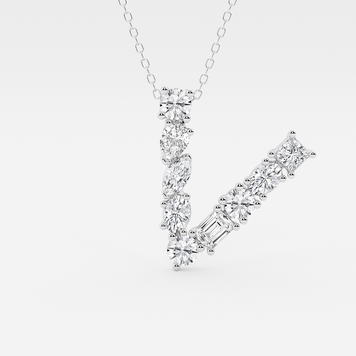 1 3/4 ctw Mosaic Multi-Shape Initial V Pendant