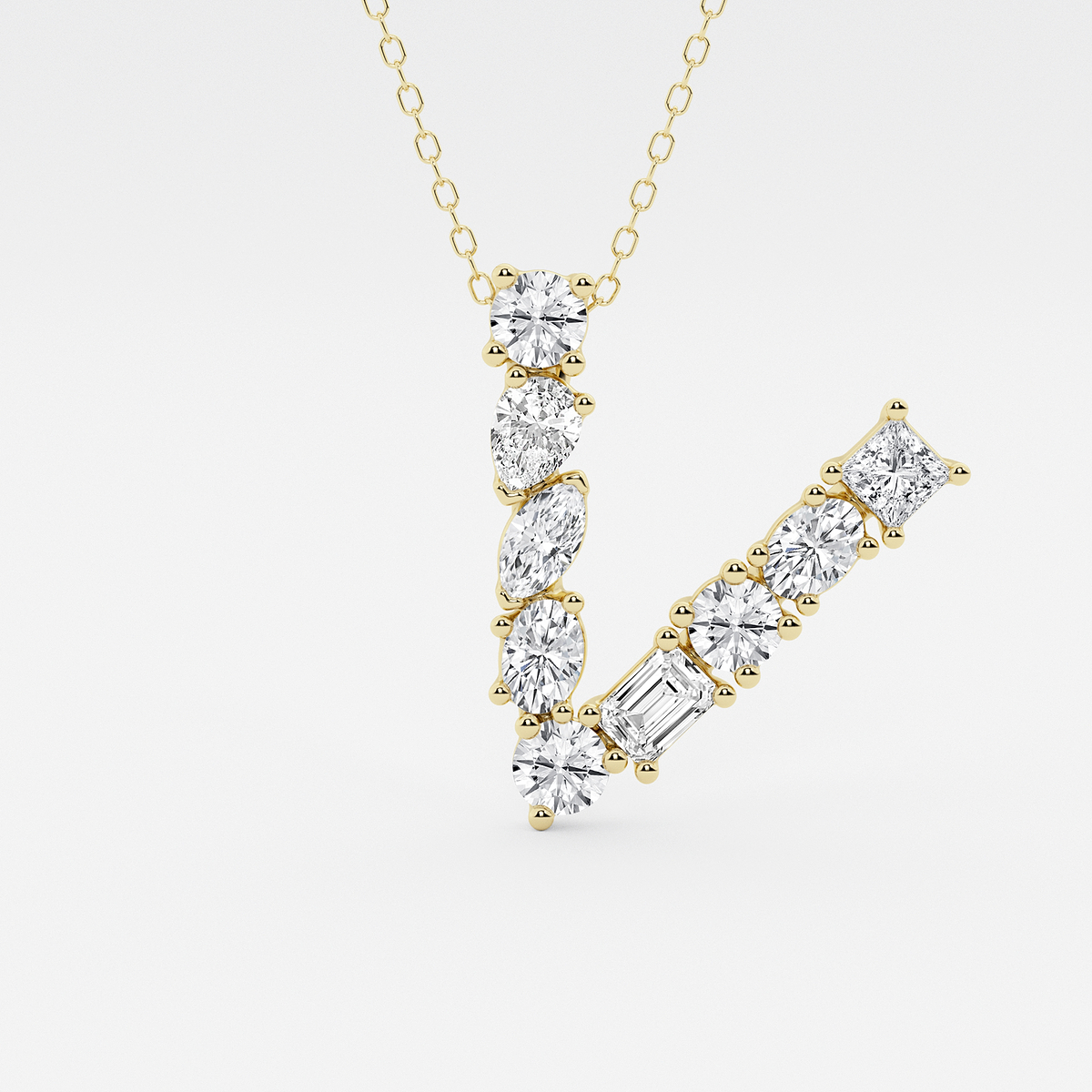 1 3/4 ctw Mosaic Multi-Shape Initial V Pendant