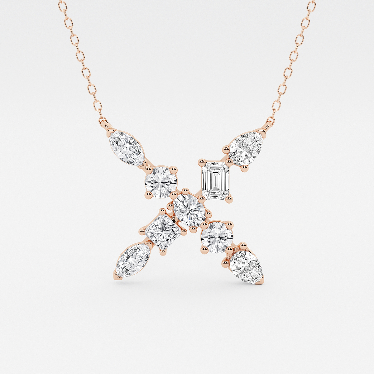 1 3/4 ctw Mosaic Multi-Shape Initial X Pendant