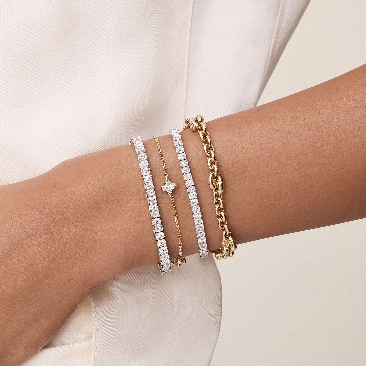 1 1/2 ctw Flower Lab Grown Diamond Three Station Bracelet - 7 Inches