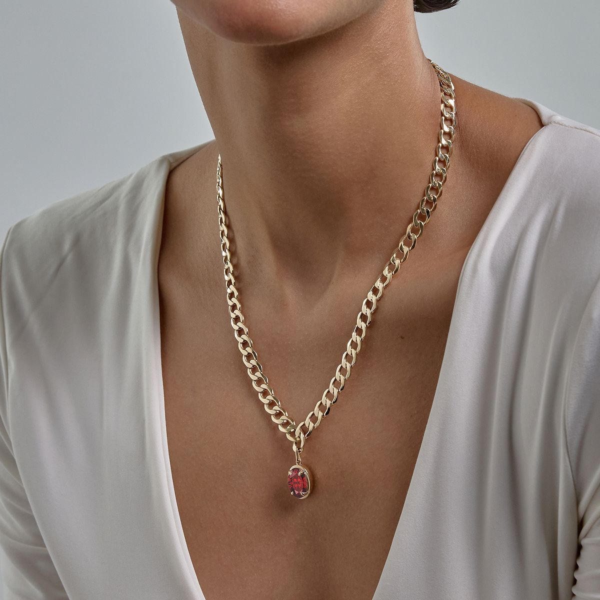 12x8 mm Oval Cut Lab Grown Ruby Solitaire Necklace
