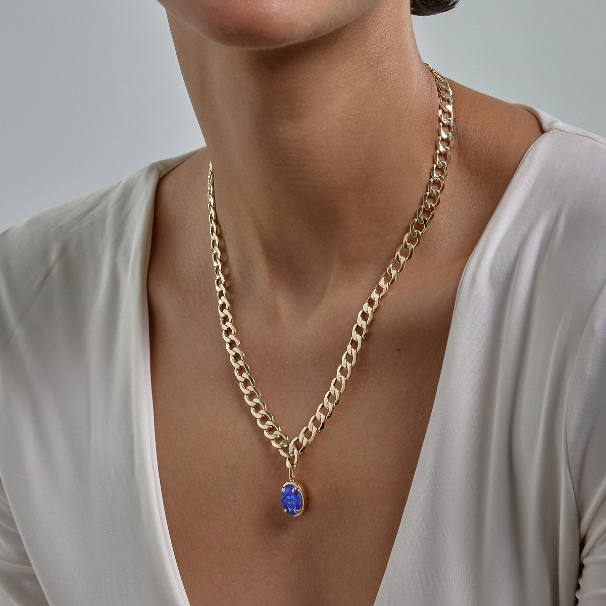 12x8 mm Oval Cut Lab Grown Sapphire Solitaire Necklace