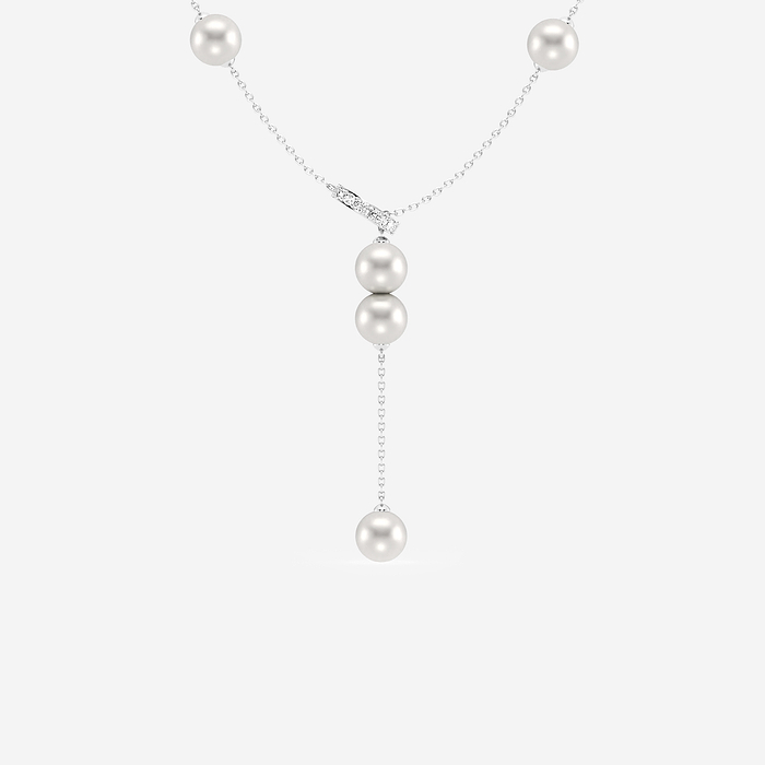 Pearl Lariat - 6.5 - 7.0 mm Cultured Freshwater Pearl and 1/8 ctw Lab Grown Diamond Lariat Necklace