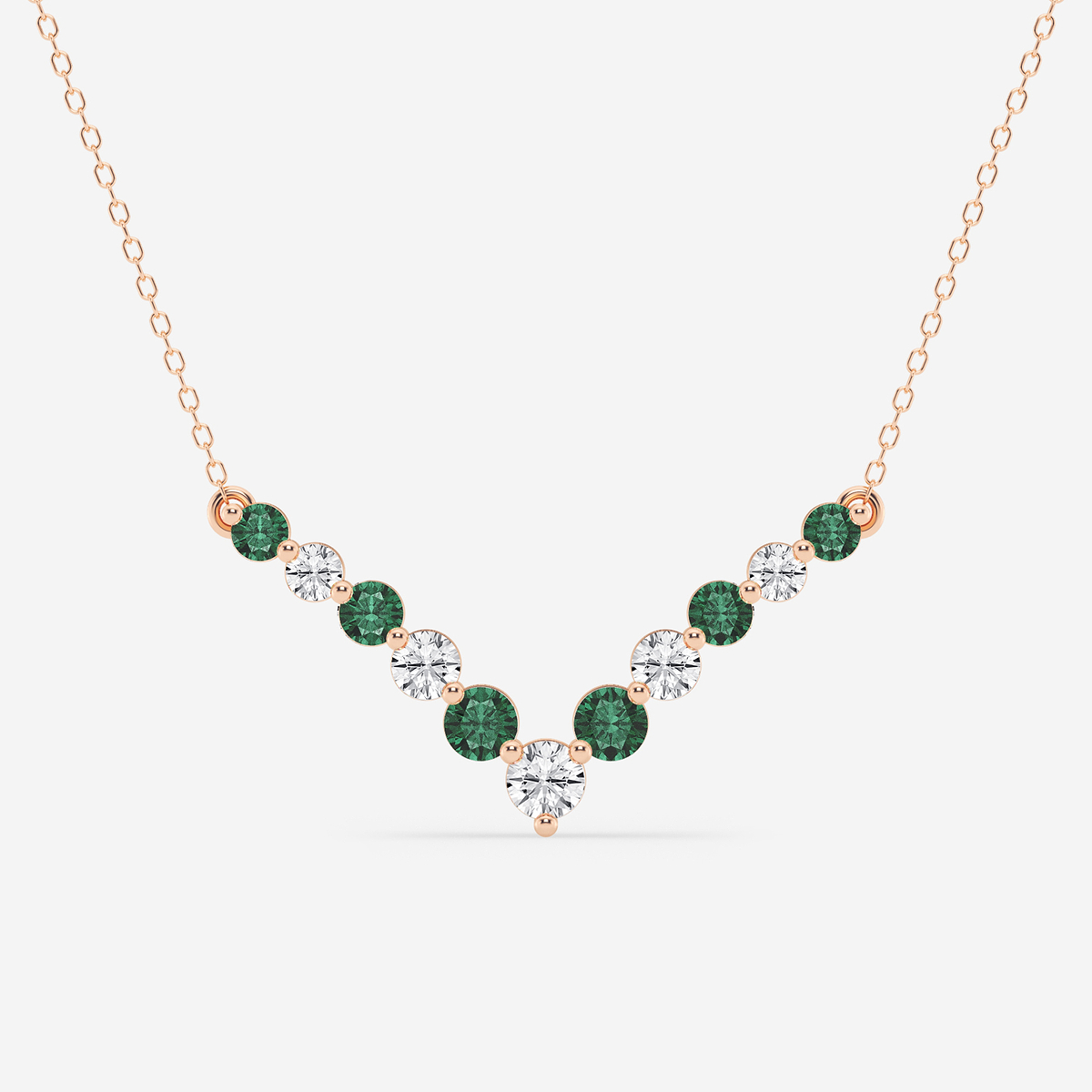 1 ctw Round Lab Grown Diamond and Round Created Emerald Chevron Necklace