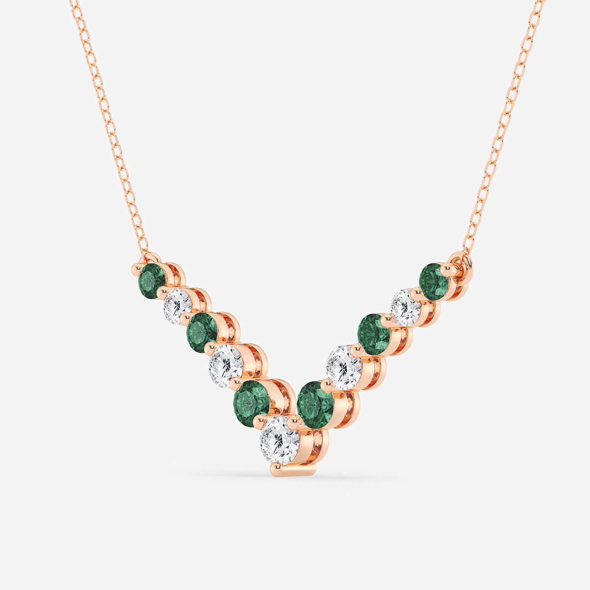 Additional Image 1 for  1 ctw Round Lab Grown Diamond and Round Created Emerald Chevron Necklace