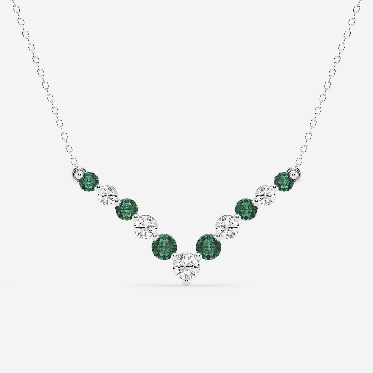 1 ctw Round Lab Grown Diamond and Round Created Emerald Chevron Necklace