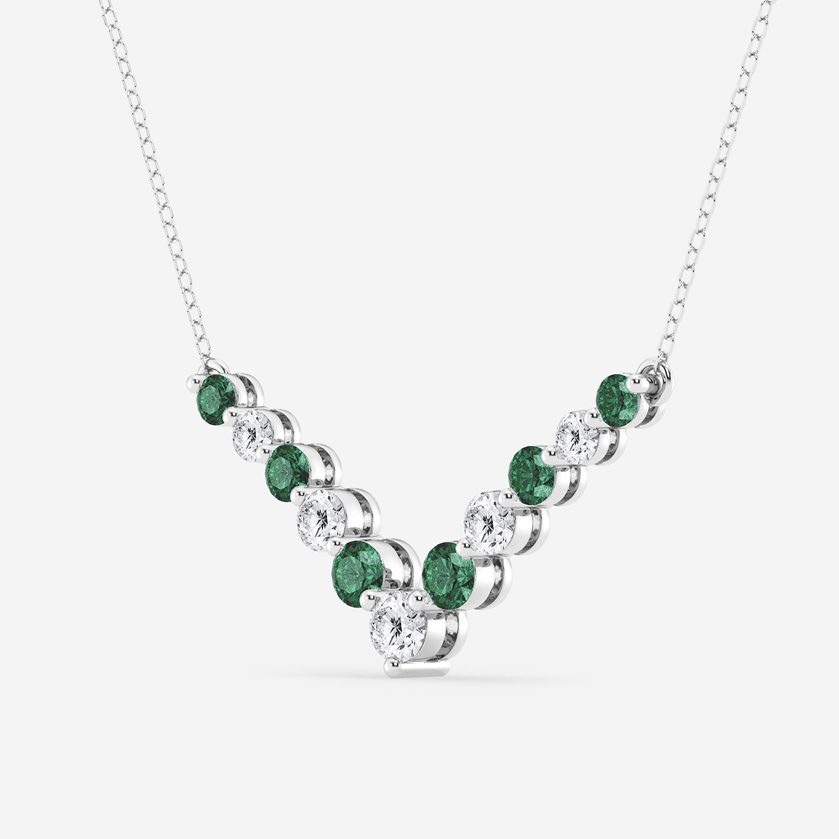 Additional Image 1 for  1 ctw Round Lab Grown Diamond and Round Created Emerald Chevron Necklace