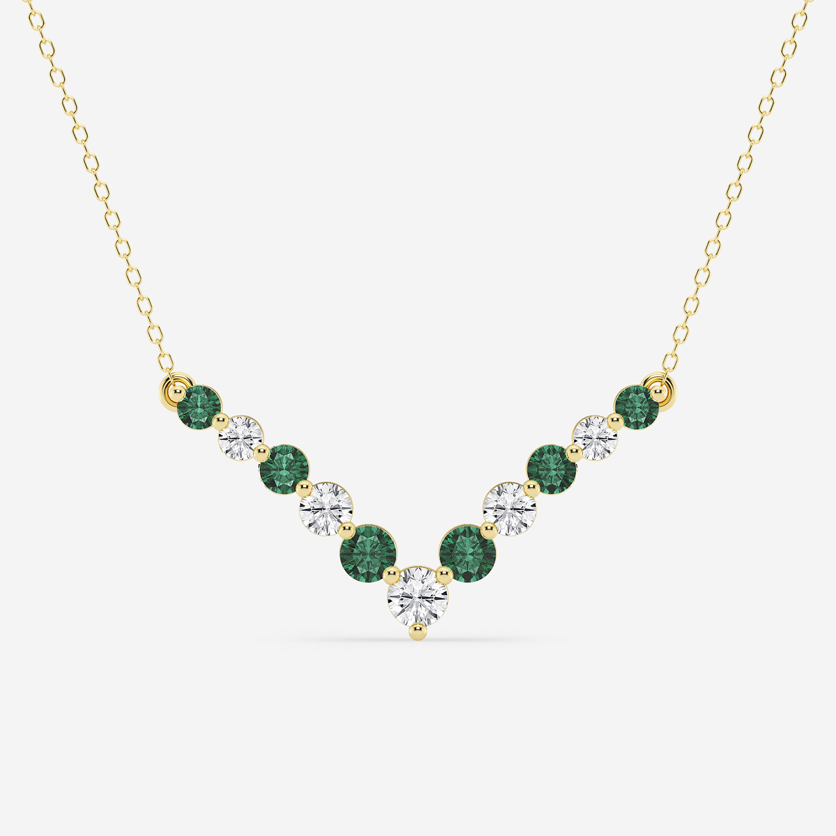 1 ctw Round Lab Grown Diamond and Round Created Emerald Chevron Necklace