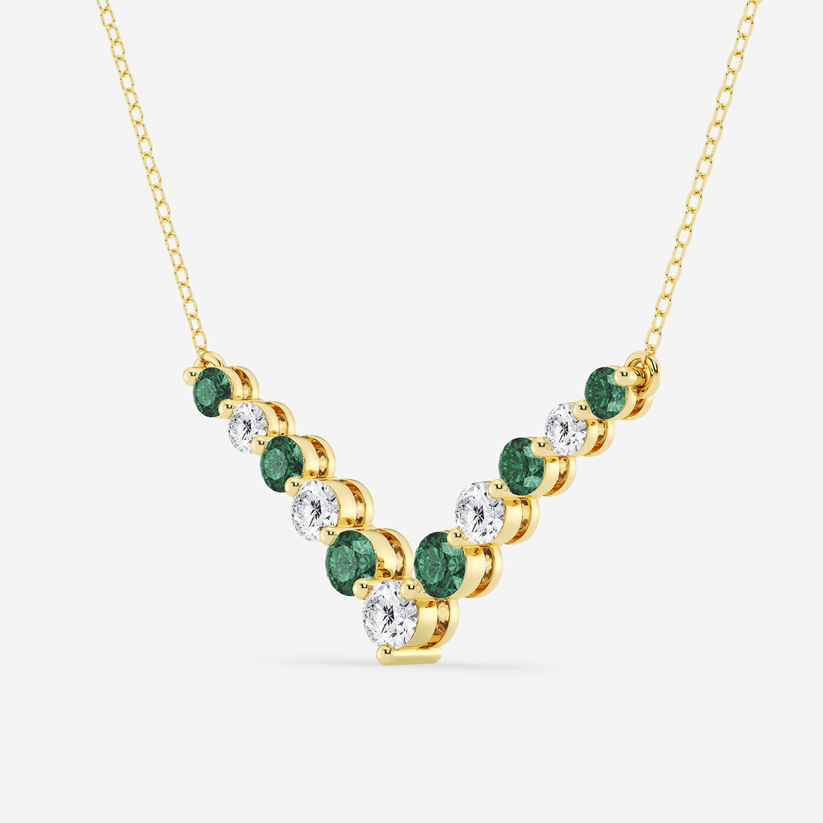 Additional Image 1 for  1 ctw Round Lab Grown Diamond and Round Created Emerald Chevron Necklace