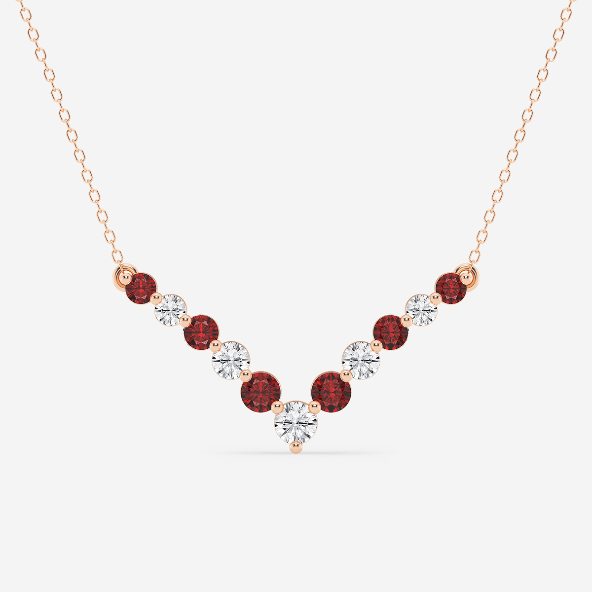 1 ctw Round Lab Grown Diamond and Round Created Ruby Chevron Necklace