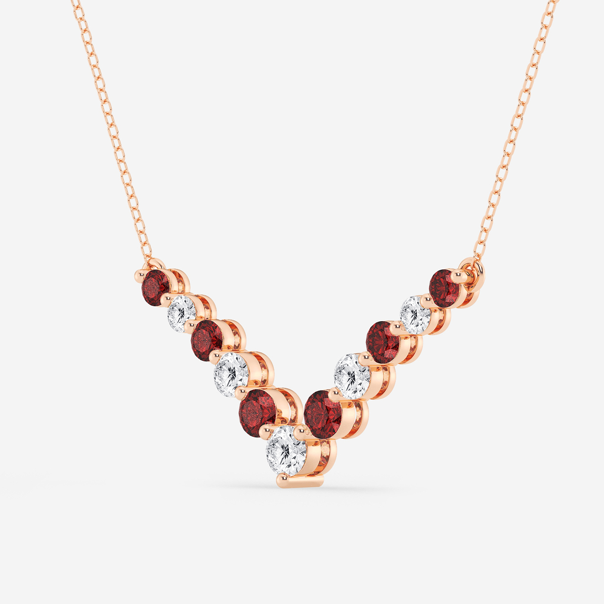 Additional Image 1 for  1 ctw Round Lab Grown Diamond and Round Created Ruby Chevron Necklace