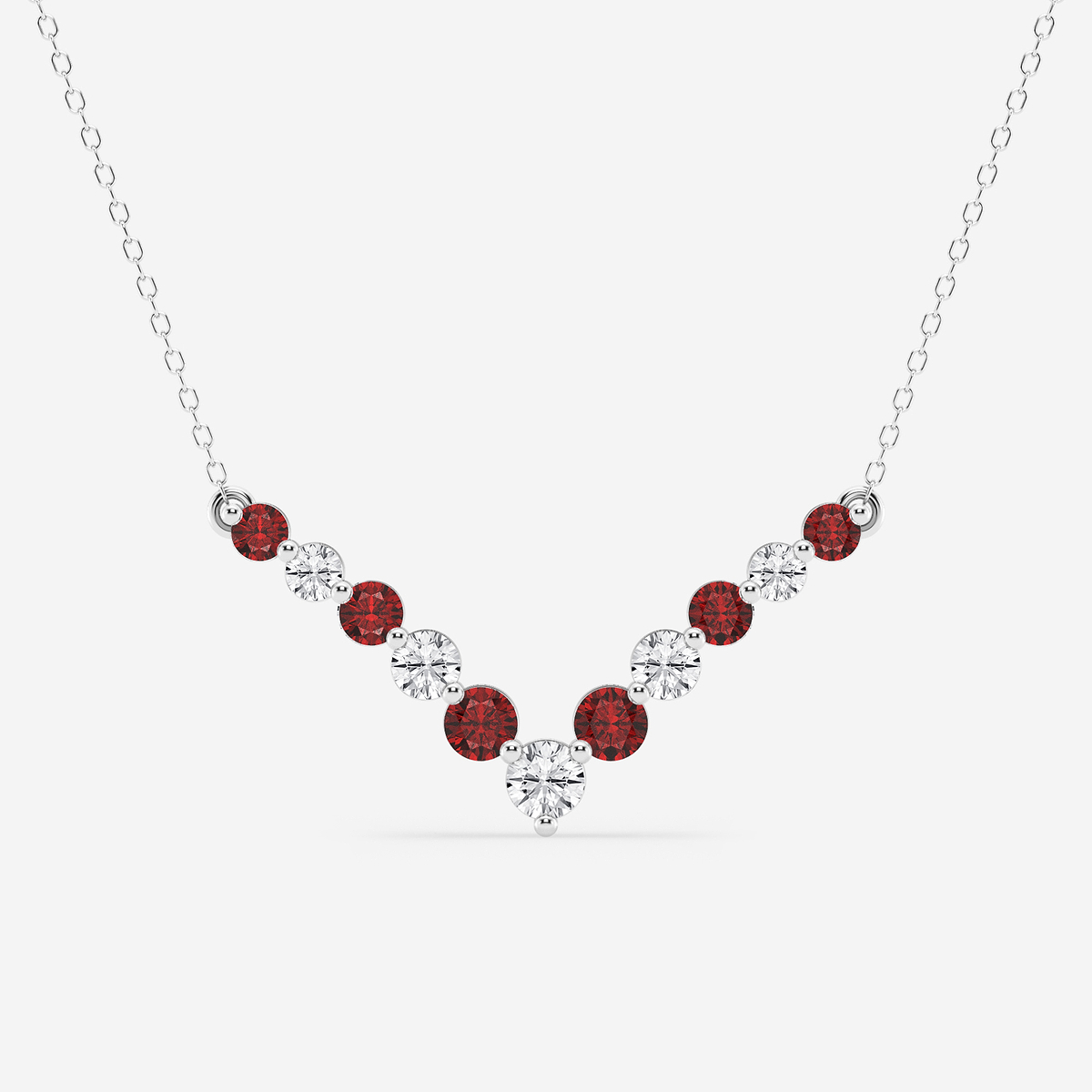 1 ctw Round Lab Grown Diamond and Round Created Ruby Chevron Necklace
