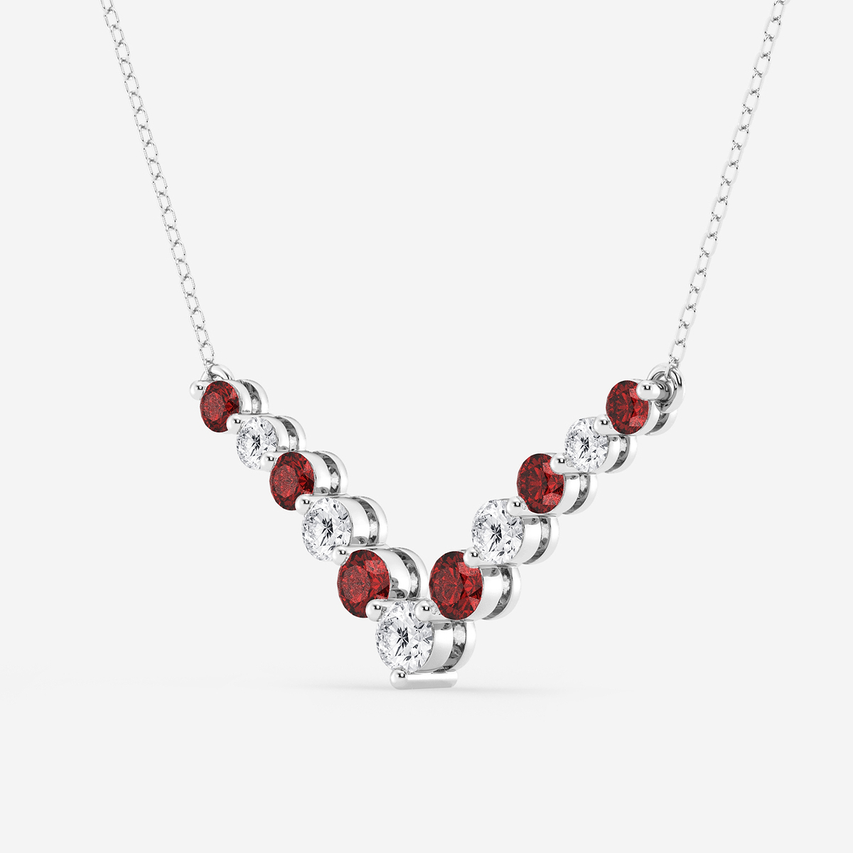 Additional Image 1 for  1 ctw Round Lab Grown Diamond and Round Created Ruby Chevron Necklace