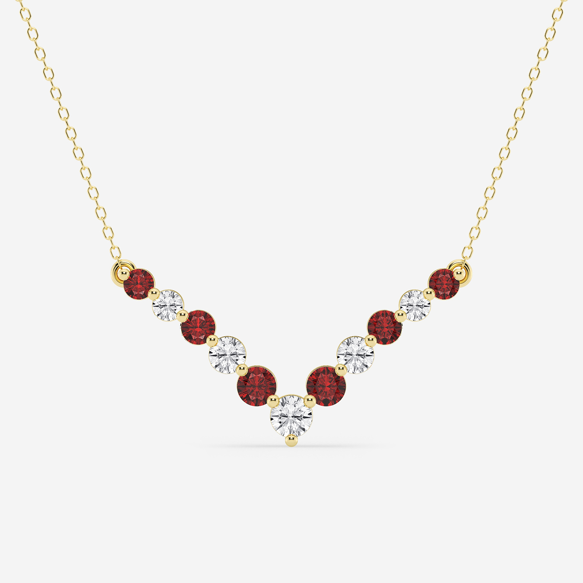 1 ctw Round Lab Grown Diamond and Round Created Ruby Chevron Necklace
