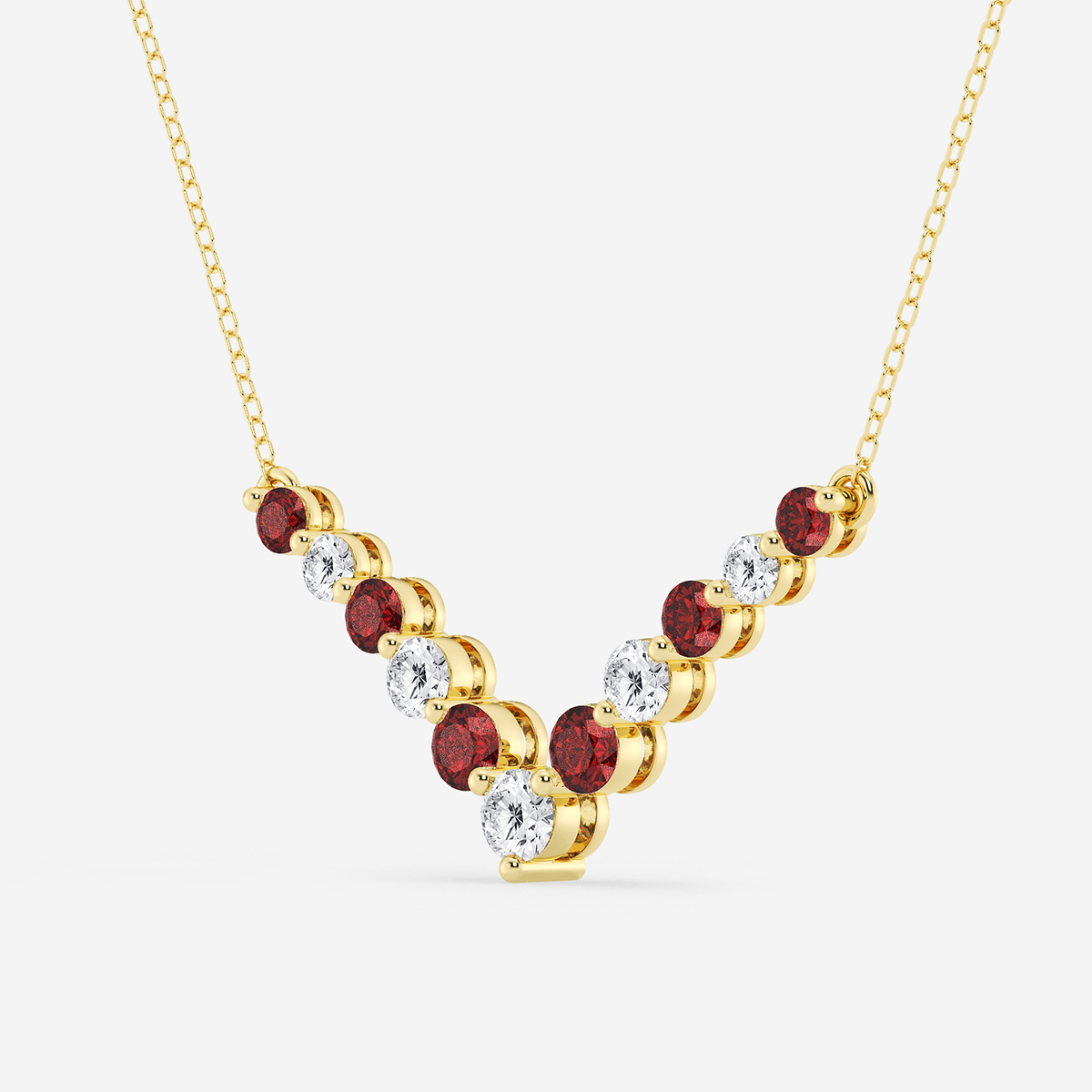 Additional Image 1 for  1 ctw Round Lab Grown Diamond and Round Created Ruby Chevron Necklace