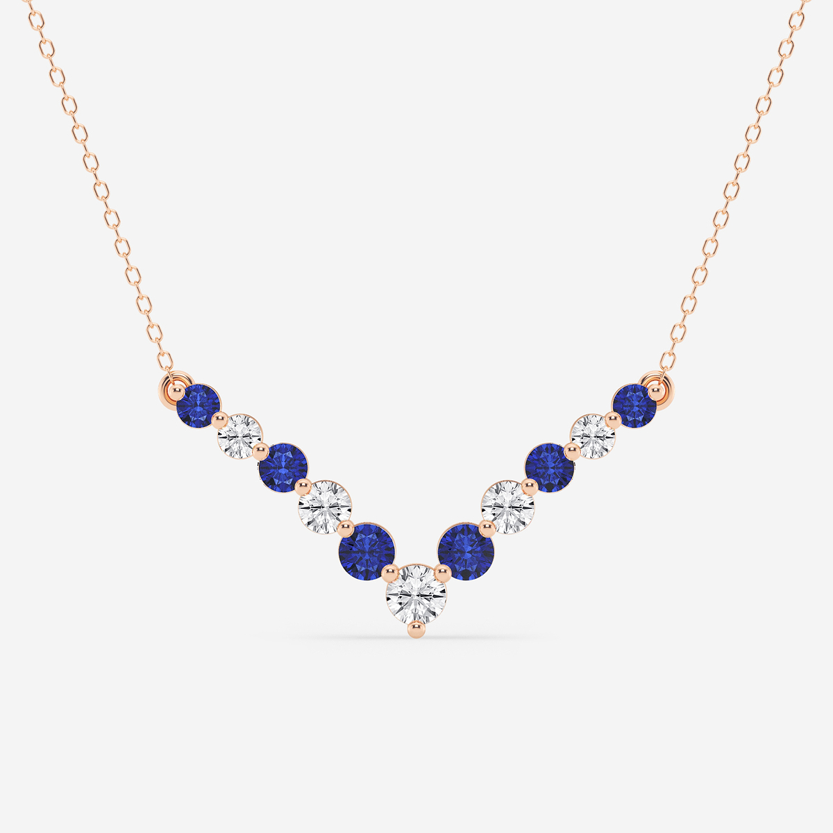 1 ctw Round Lab Grown Diamond and Round Created Sapphire Chevron Necklace