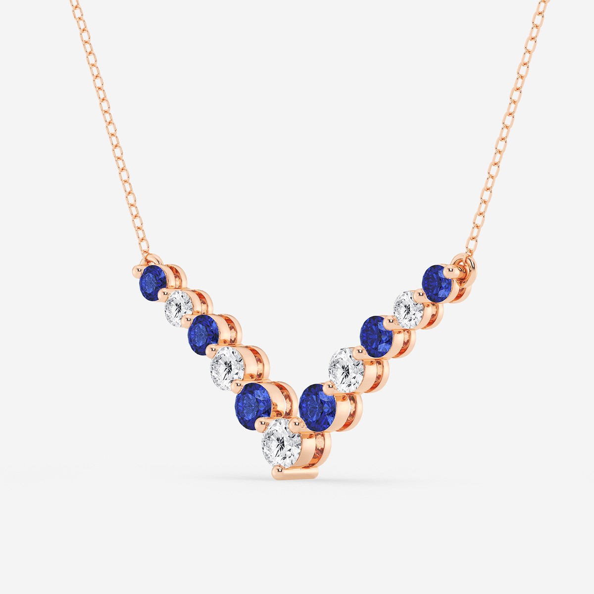Additional Image 1 for  1 ctw Round Lab Grown Diamond and Round Created Sapphire Chevron Necklace