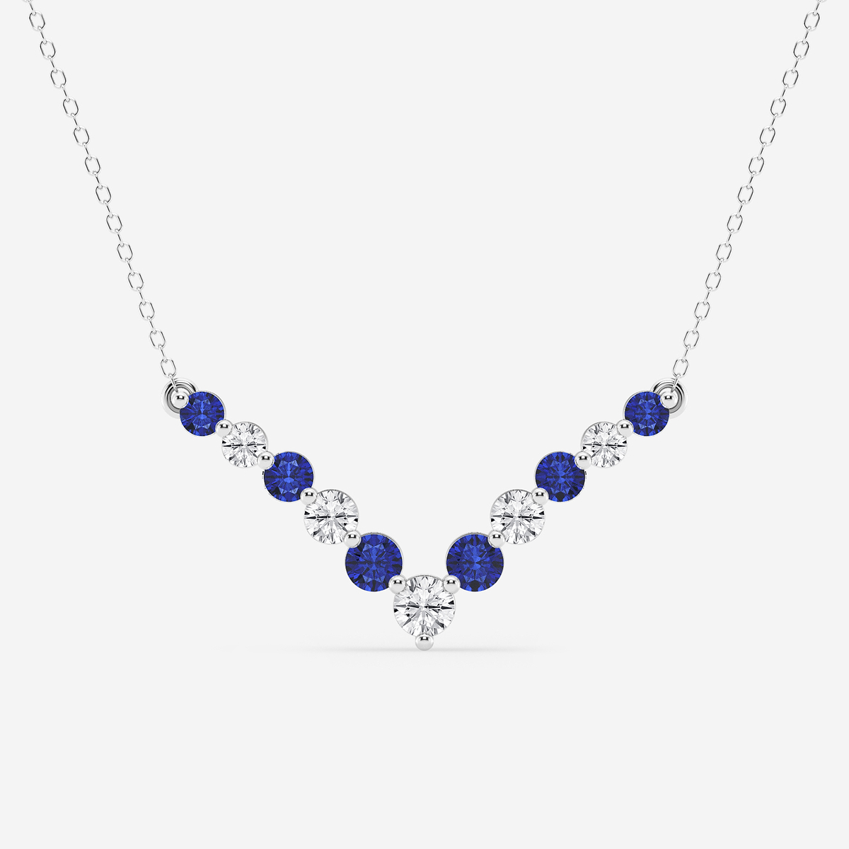 1 ctw Round Lab Grown Diamond and Round Created Sapphire Chevron Necklace