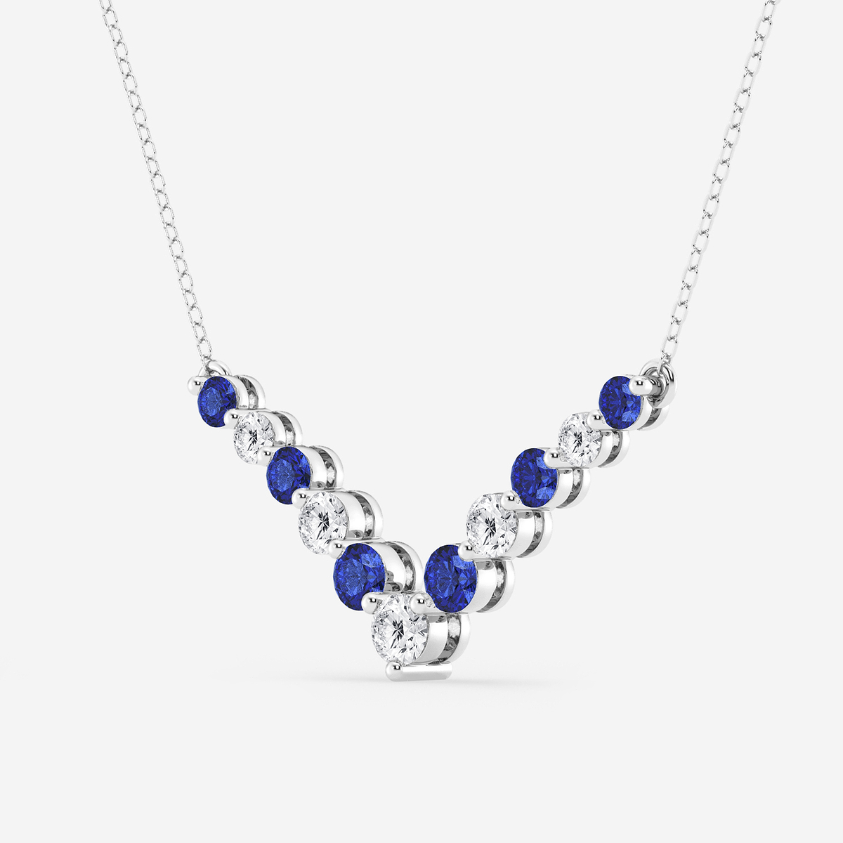 Additional Image 1 for  1 ctw Round Lab Grown Diamond and Round Created Sapphire Chevron Necklace