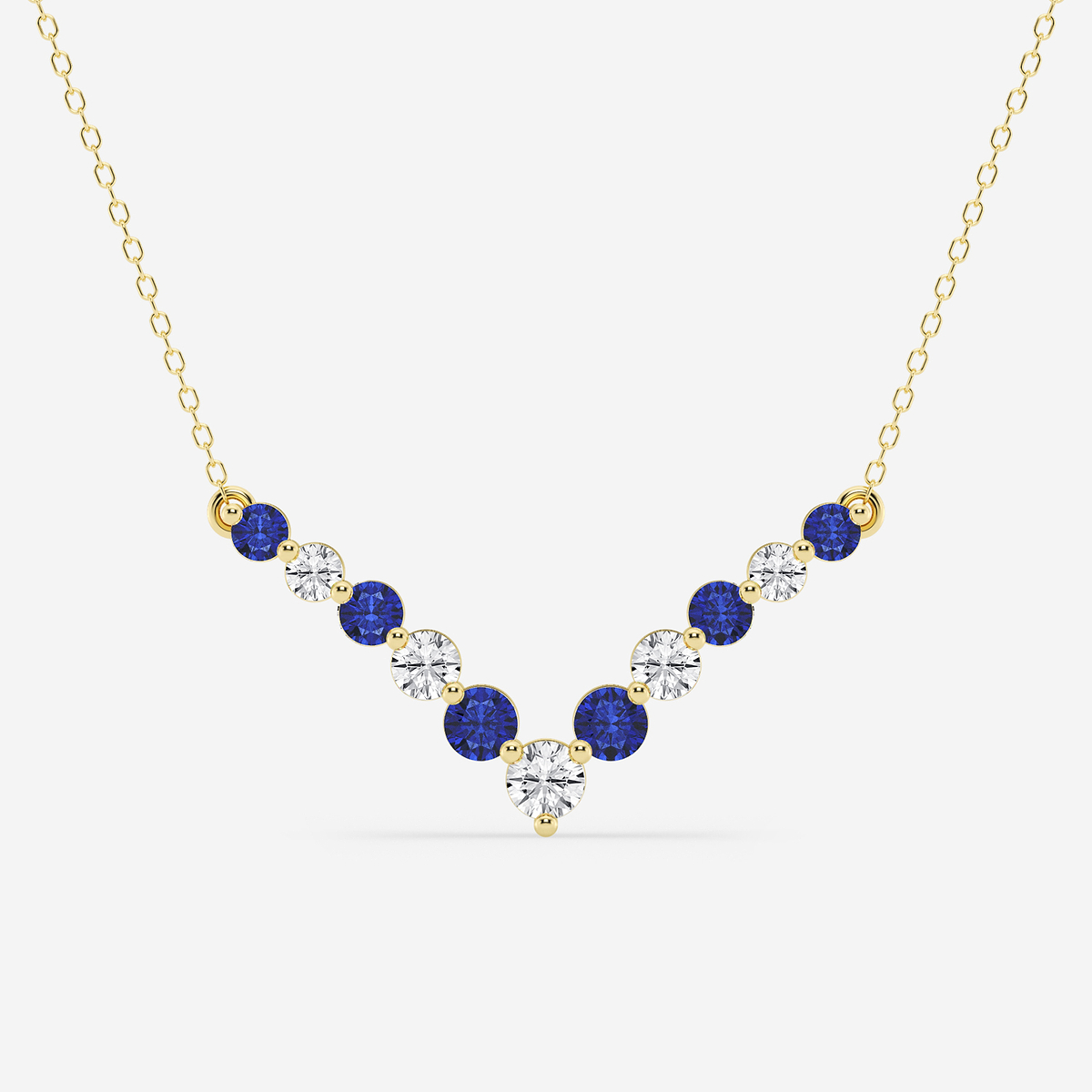 1 ctw Round Lab Grown Diamond and Round Created Sapphire Chevron Necklace