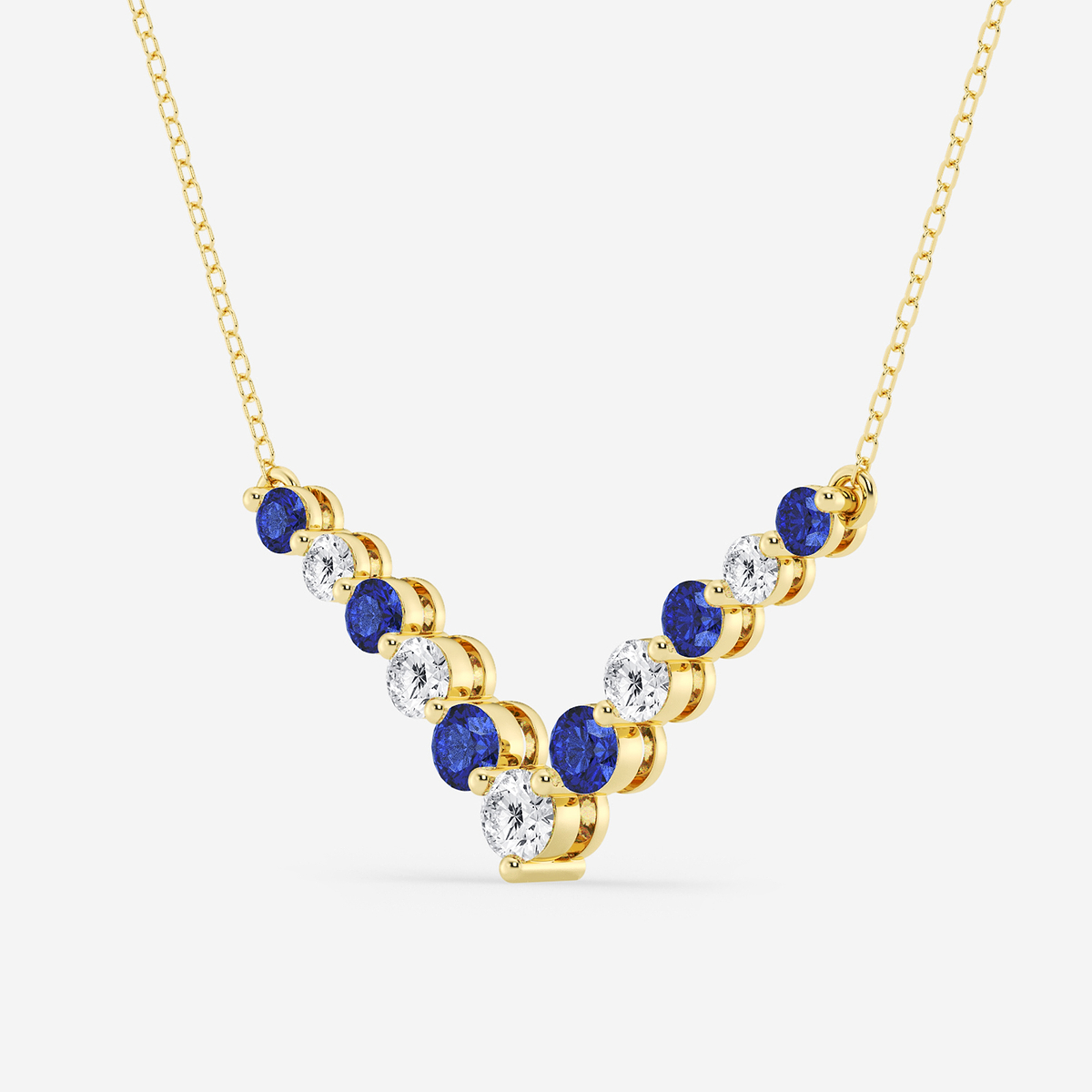 Additional Image 1 for  1 ctw Round Lab Grown Diamond and Round Created Sapphire Chevron Necklace