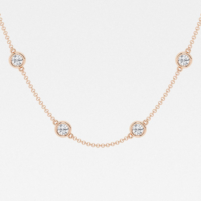 Station Round - 3 3/4 ctw Round Lab Grown Diamond Station Necklace
