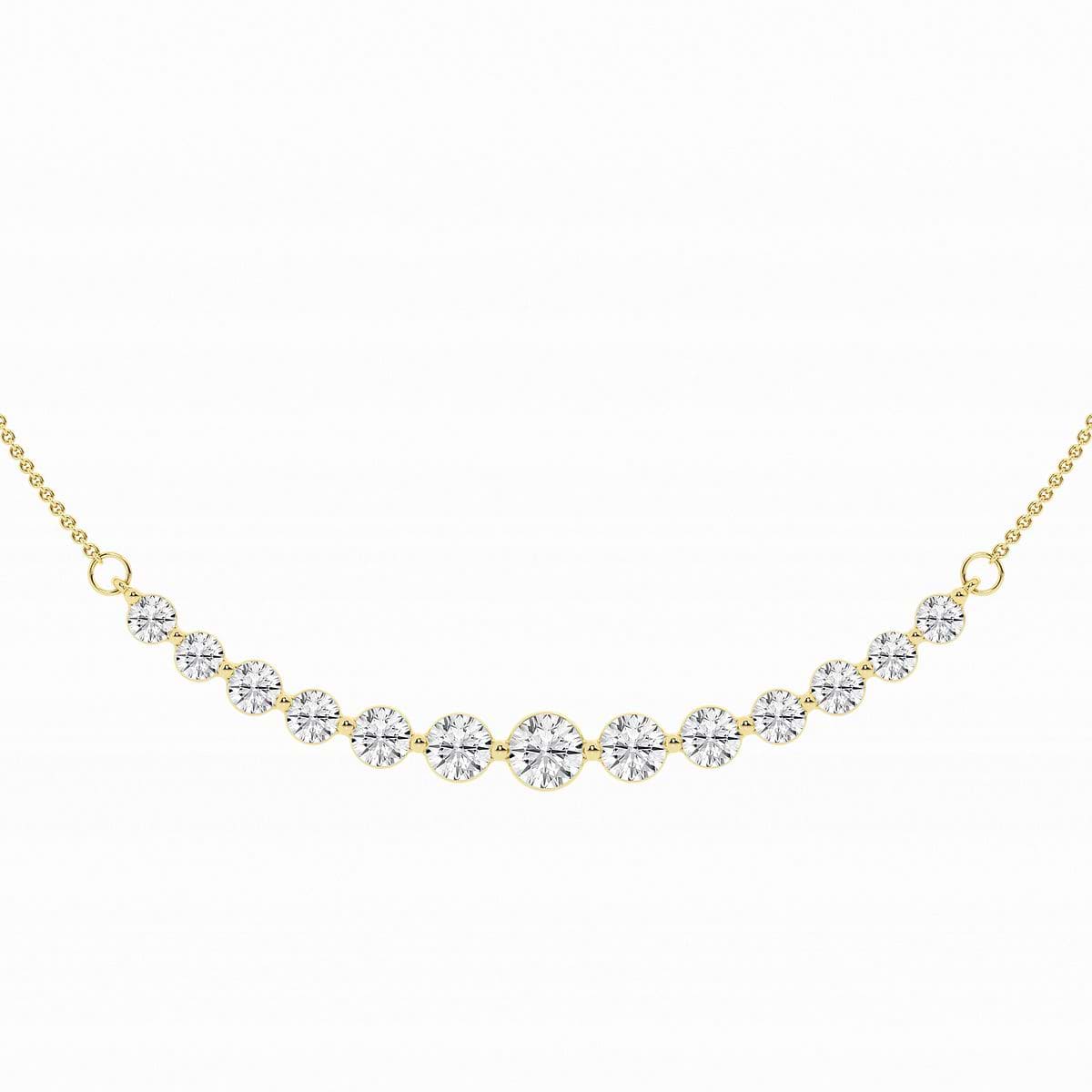 2 ctw Round Lab Grown Diamond Curved Center Fashion Necklace 14K Yellow Gold, FG, VS2+