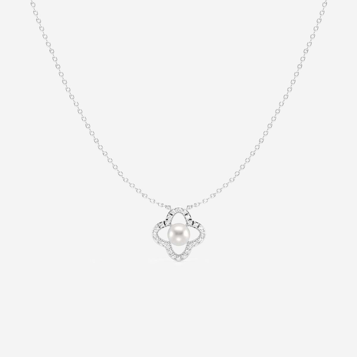 4.5 - 5.0 mm Cultured Freshwater Pearl and 1/8 ctw Lab Grown Diamond Clover Fashion Necklace