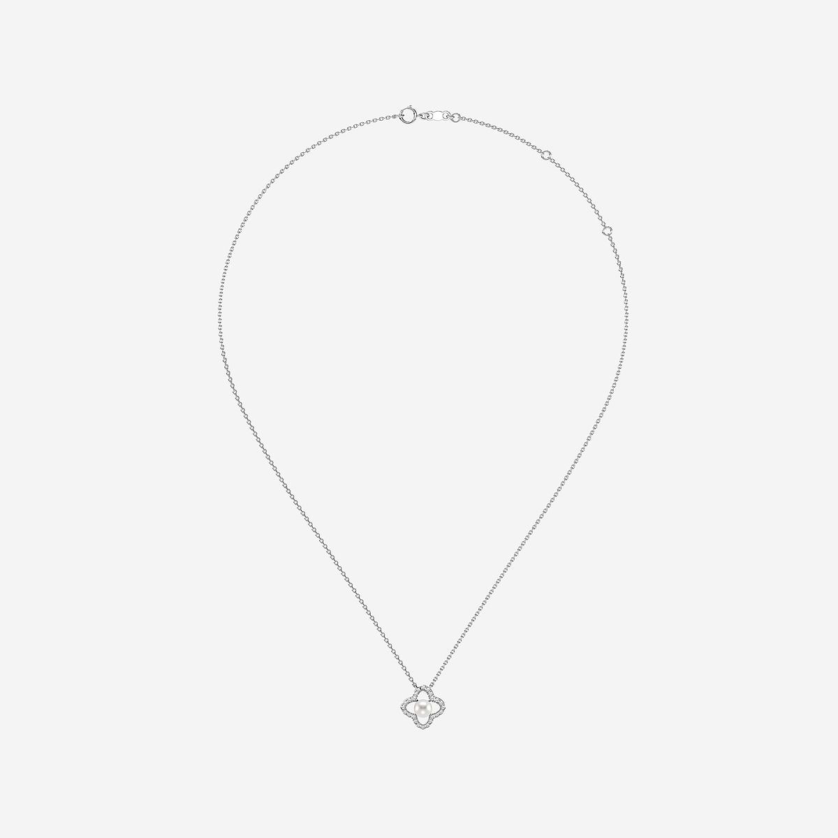 Additional Image 2 for  4.5 - 5.0 mm Cultured Freshwater Pearl and 1/8 ctw Lab Grown Diamond Clover Fashion Necklace