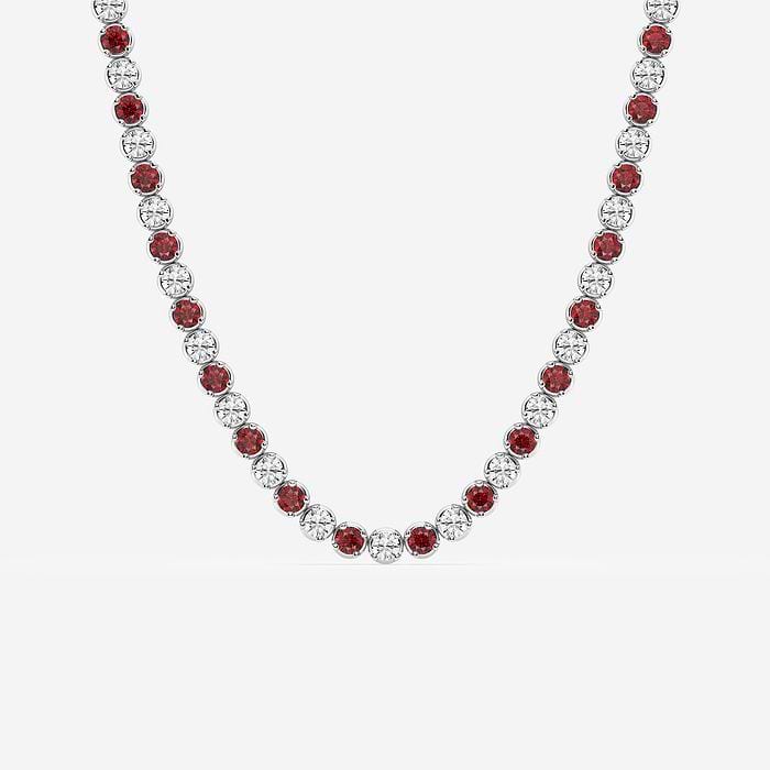 Round Cut Created Ruby and Round Fashion Necklace