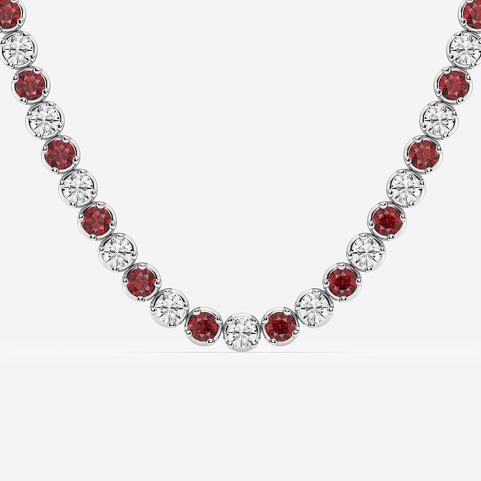 Round Cut Created Ruby and Round Fashion Necklace
