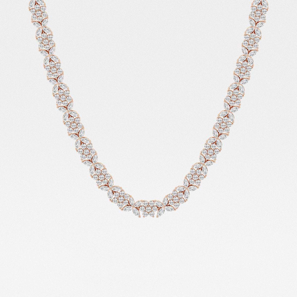 20 ctw Marquise Lab Grown Diamond Floral Tennis Necklace 14K Rose Gold, F, VS2