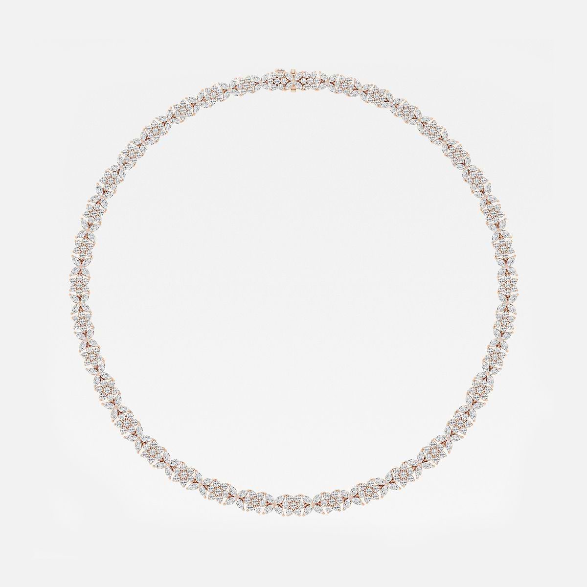 20 ctw Marquise Lab Grown Diamond Floral Tennis Necklace 14K Rose Gold, F, VS2