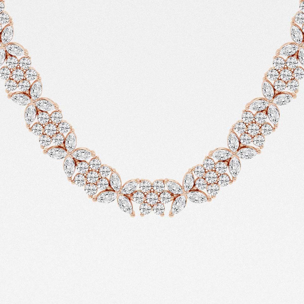 20 ctw Marquise Lab Grown Diamond Floral Tennis Necklace 14K Rose Gold, F, VS2