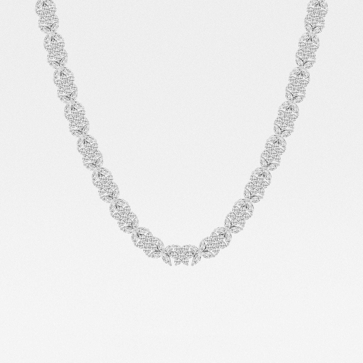 20 ctw Marquise Lab Grown Diamond Floral Tennis Necklace 14K White Gold, F, VS2