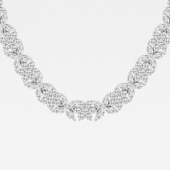 Floral Marquise - 20 ctw Marquise Lab Grown Diamond Floral Tennis Necklace