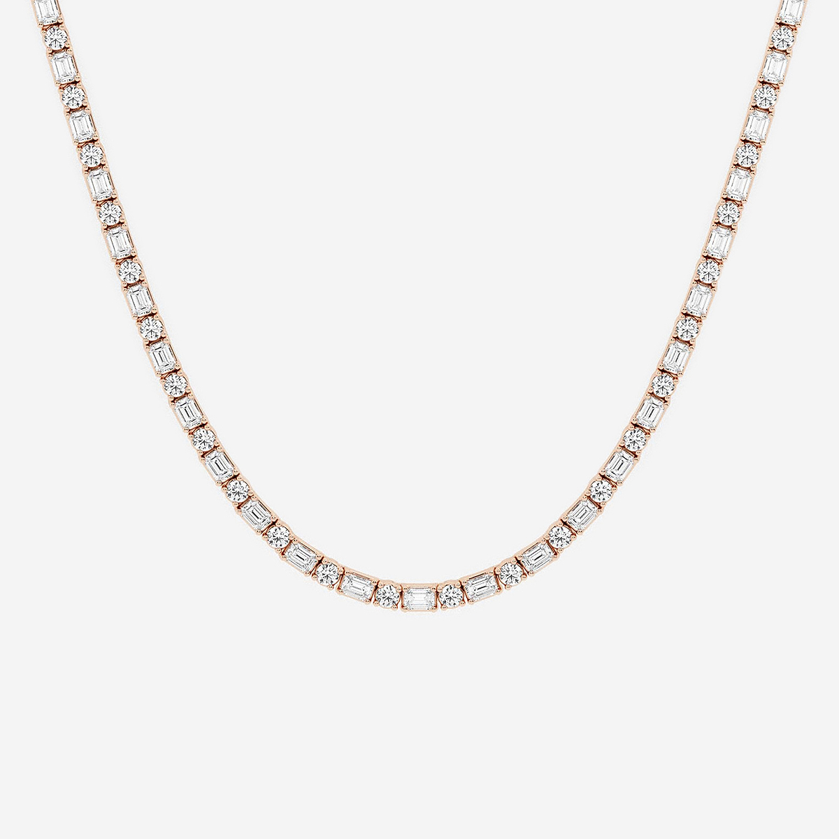13 1/3 ctw Emerald Lab Grown Diamond Alternating Tennis Necklace 14K Rose Gold, DE, VS1