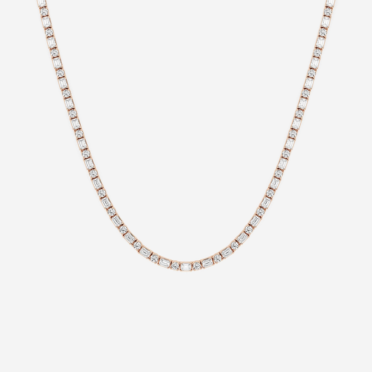 13 1/3 ctw Emerald Lab Grown Diamond Alternating Tennis Necklace 14K Rose Gold, DE, VS1